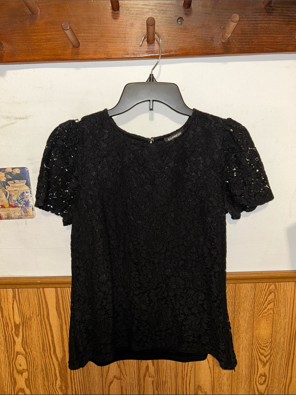 Express Black Floral Lace Puff Sleeve Blouse
